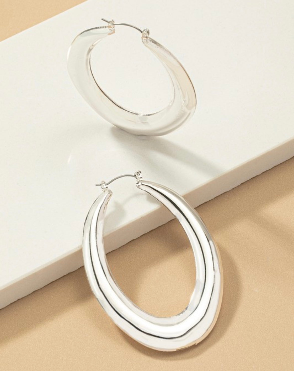 Large Silver Oval Hoops