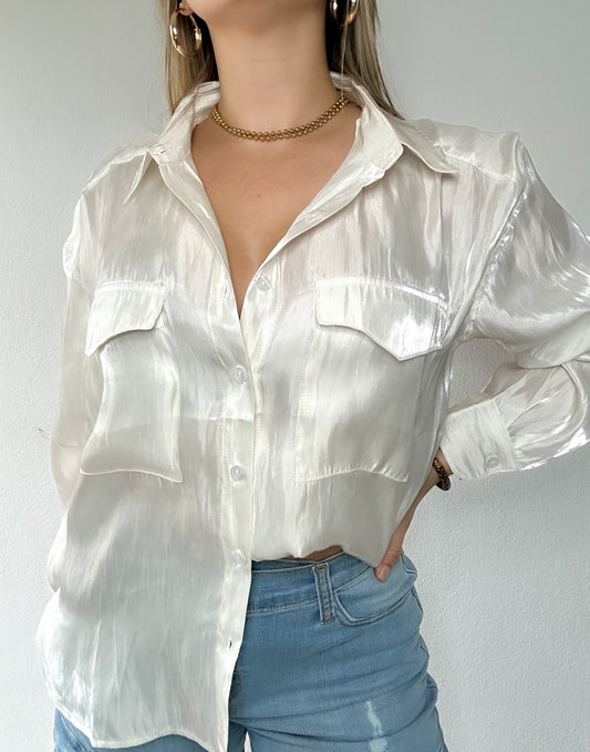 Button Down Metallic Blouse