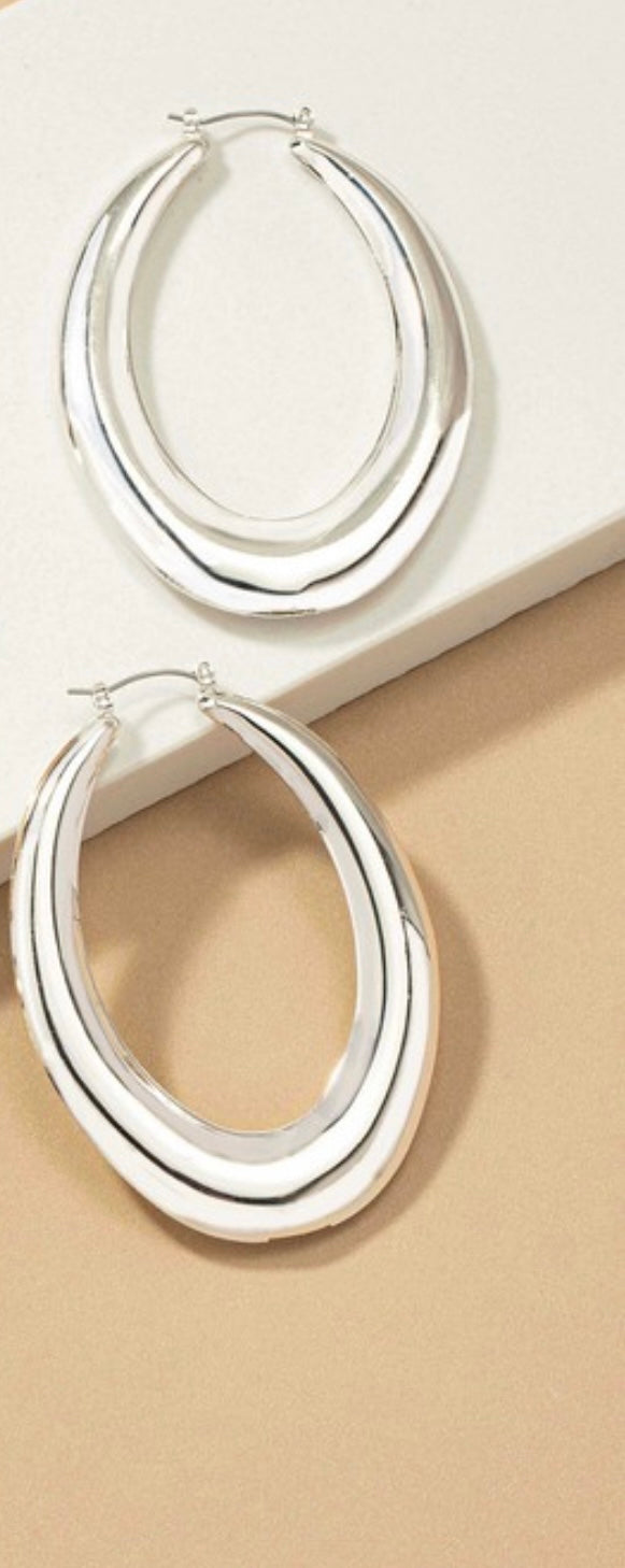 Large Silver Oval Hoops